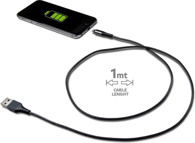 Celly Datakabel Lightning – Voor iPod, iPad en iPhone - Nylon - Extra sterk - 1 Meter - Zwart