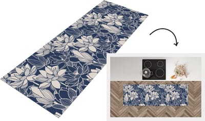 Keukenloper - Loper keuken - Lotus - Blauw - Patronen - 150x50 cm - Keukenloper vinyl