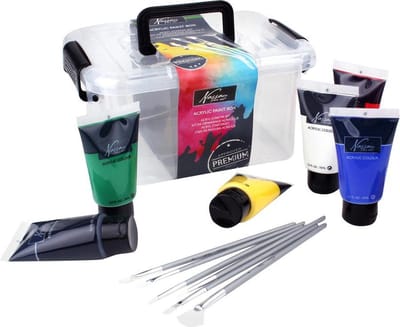 Nassau Fine Art Aquarelverf set | 9 X 75ML verfkleuren | 6 verschillende soorten penselen | verven voor kinderen en volwassenen