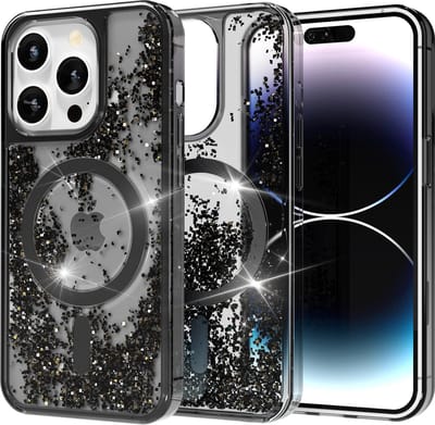 My Case Transparant Hoesje – Geschikt voor iPhone 14 Pro Zwart Glitter - Geschikt voor MagSafe – Glitters, Sterk en Shock proof