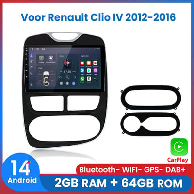 Awesafe Geschikt voor Renault Clio (2012 t/m 2016) - 2+64GB 4Core - 10.1 inch Android 14.0 CarPlay Autoradio - Draadloos CarPlay & Android Auto - Bluetooth & WiFi - GPS Navigatie