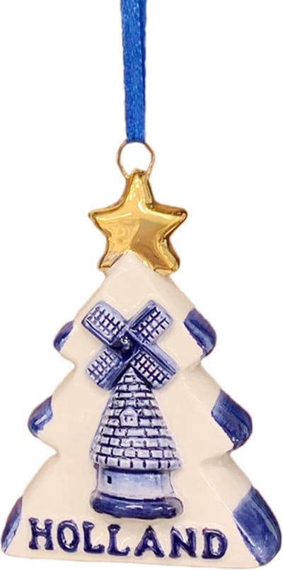 Kerstboom hanger Hollands kerstboom Delftsblauw met goudkleurige ste