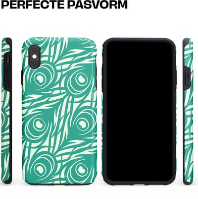 Casetastic hoesje geschikt voor Apple iPhone XS Max - Dubbellaagse bescherming - Troste Turquoise Pauw Veren - Fashion Case - Turquoise Mintgroen Crème