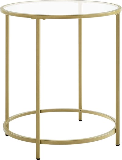 Vasagle bijzettafel rond, nachtkastje, kleine salontafel, 50 x 50 x 55 cm, glazen tafel met metalen frame, banktafel, balkon, gehard glas, goud lgt20g