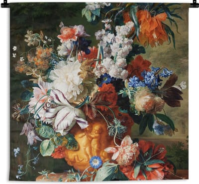 Wandkleed - Wanddoek - Kunst - Oude meesters - Boeket bloemen in een urn - 180x180 cm - Wandtapijt