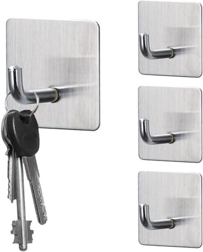 Zes zelfklevende haakjes, geen boren nodig, zware 304 roestvrijstalen handdoekhaken voor badkamer, keuken en kast, perfect voor deuren en douches