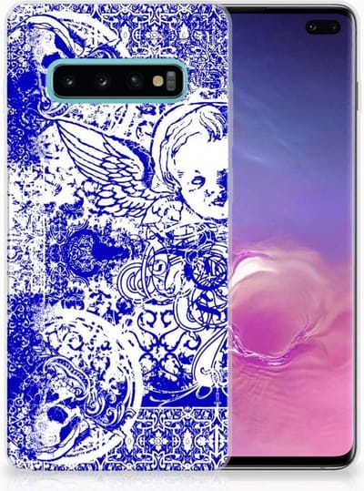 Silicone Back Case Samsung Galaxy S10 Plus Angel Skull Blauw