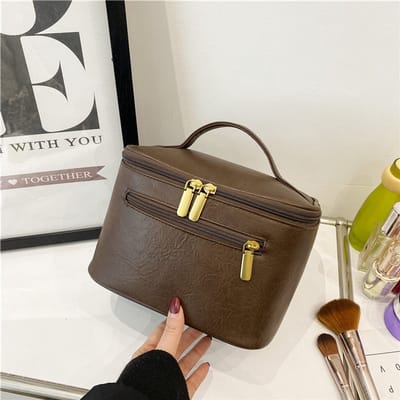 Toilettas, Make Up Tasje, Make Up Koffer, Beautycase, Make Up Organizer, Make Up Tas, Reis Toilettas, Reistas, Toilettas Dames, Make Up Organizer, Beautycase Koffer, Cosmetica Tas, Verjaardag, Moederdag, Valentijnsdag, Cadeautje,PU Leer, DONKER BRUIN