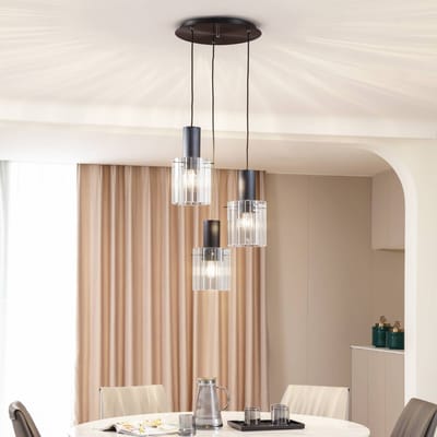 Lucande - hanglamp - 3lichts - Glas, metaal - H: 20 cm - E27 - helder, zwart