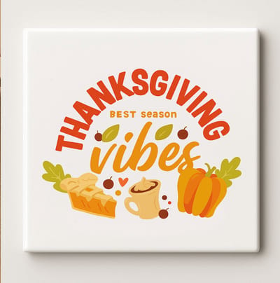 Thanksgiving Tegel – “Thanksgiving Vibes” Herfst Pompoen & Taart Design – 15x15 cm Keramische Herfst Wanddecoratie – Perfect Seizoenscadeau voor Huis & Keuken