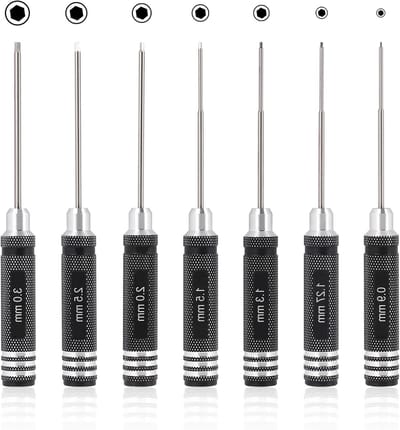 7-delige Hexagon Schroevendraaierset voor RC-auto's, Botensets en Drones - Handgereedschap voor Precisiewerk en Modelbouw (0.9mm, 1.27mm, 1.3mm, 1.5mm, 2mm, 2.5mm)