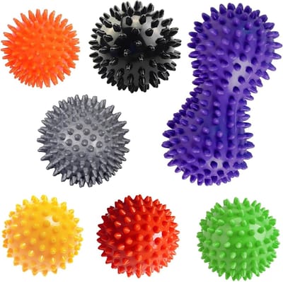 Set van 7 massageballen met stekels voor ontspanning van spieren en pijnverlichting – ideaal voor voeten, rug en handen