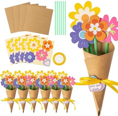 knutselset kinderen bloemen papier creatieve set, Moederdag bloemen knutselen voor kinderen, Happy Mother's Day wenskaart, doe-het-zelf bloem papier knutselset kunsthandwerk cadeau, voor