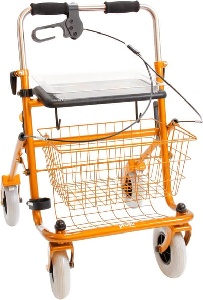 Rollator 43 cm zitbreedte - Premis Provo - Tot 120 kg - In hoogte verstelbaar - Duwbeugel - Met één hand te bedienen - Rechtshandig -Metallic Oranje