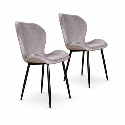 DS4U® - Giulia eetkamerstoel - Set van 2 - Grijs - Velvet - Zwart metalen poten