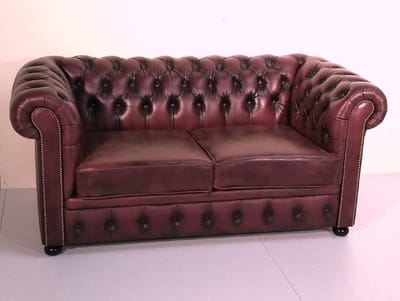 Chesterfield bank - "Springfield" - 2 zits - Antiek Leder Burgundy (Bordo rood)