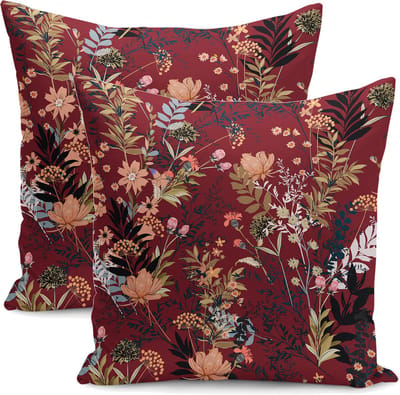 Kussensloop - kussenhoes - Sierkussenhoes - hoes voor sierkussens FLORA - Velvet set van 2 - 45x45 - Bordeaux - Aan beide zijdig bedrukt