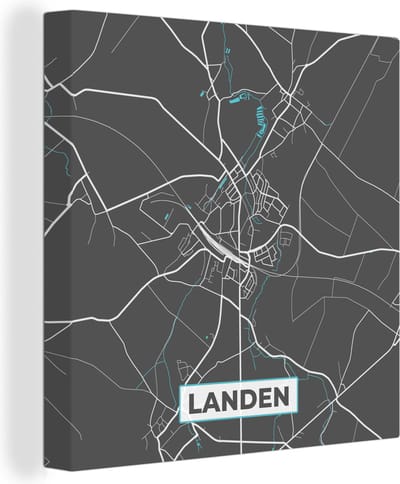 Canvas Schilderij België – Landen – Stadskaart – Kaart – Blauw – Plattegrond - 20x20 cm - Wanddecoratie