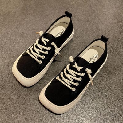 Nouvelles chaussures en toile à imprimé léopard à bout carré pour femmes, baskets de printemps et d'été pour femmes, chaussures de sport vulcanisées, baskets pied-de-poule et zèbre CN 36 noir