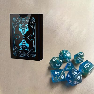 1 stuks Speelkaarten Deck en 7 Dobbelstenen Zwart Wolfskop Patroon Plastic Speelkaarten Set van 7 Meerzijdige Transparante Dobbelstenen Casual Entertainment Tafelspel Set black