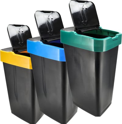 Prullenbak sorteervuilbakken 3x 35Liter - schommeldeksel -afvalscheidingsbakken - sorteer prullenbak - afvalemmer - 3-delig - Zwart