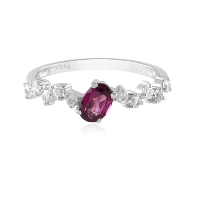 Cavill - Verstelbare Ring - 925 Sterling Zilver Rhodium - Naktamunda Rhodoliet 0,52 ct Ovaal - 10 Zirkonia 0,126 ct - Elegant Design