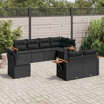 vidaXL - 8-delige - Loungeset - met - kussens - poly - rattan - zwart