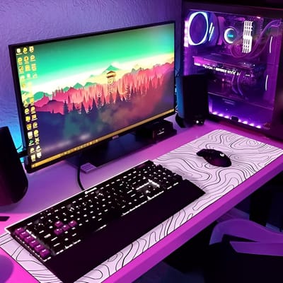 Witte XXL Muismat met Topografisch Design – 80x30 cm – Antislip – Voor Werk & Gaming