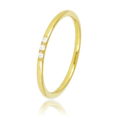 My Bendel - Minimalistische Goudkleurige Ring met Drie Witte Zirkonia Stenen - Minimalistische Goudkleurige Ring - Drie Witte Zirkonia Stenen - met Luxe Cadeauverpakking | Sieraden Voor Dames | Maat 17.00 Mm / Maat 53