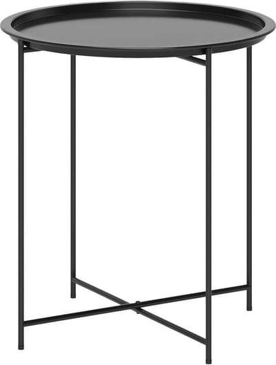 Kleine Ronde Tafel - Bijzettafel Tuin - Buiten Gebruik - Afneembaar Dienblad - 46x50cm - Zwart