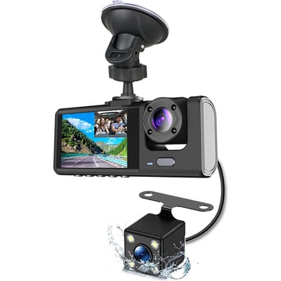 Dashcam Voor en Achter Binnen 3 Camera's 1080P+720P+480p Auto Achteruitkijkspiegel Auto Video Opname zwart
