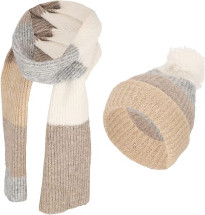 Winterset Sjaal & Muts Wit Met Taupe