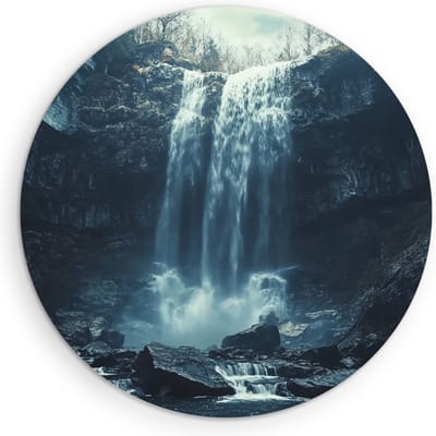 Saammp Muurcirkel Hout - Natuur - Waterval - Rotsen - Ijsland - landschap - Ø 90 - Wandcirkel - Wanddecoratie Cirkel - Muurdecoratie Woonkamer - Slaapkamer decoratie - Rond Schilderij