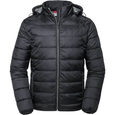 Russell Heren Nano Gewatteerd jack met capuchon (Zwart)