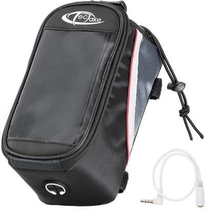 tectake® Frametas - Stuurtas - 20,5 x 10 x 10,5 cm - Frame Tas voor Fiets en Racefiets - Fietstas met Aanraakscherm voor Telefoons - Navigatiehouder - Waterafstotend - Met Kabeluitgang - Zwart/Grijs/Rood
