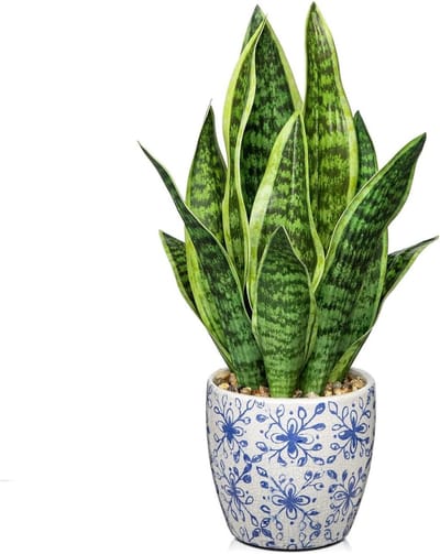 JGS Premium - Kunstmatige Sansevieria Trifasciata planten in potten met keramische pot voor interieurdecoratie binnen en buiten