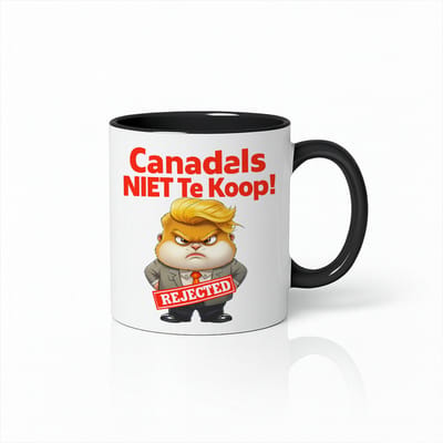 Zwart-Witte Mok – “Canadals NIET Te Koop!” – Grappige Politieke Cartoon met Rejected Stempel – Humoristisch Cadeau – 330ml Keramische Beker