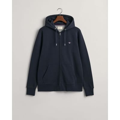 Gant Vest Shield Logo Embroidery Full Zip Hoodie Kangaroo Pocket Avond Blauw / male