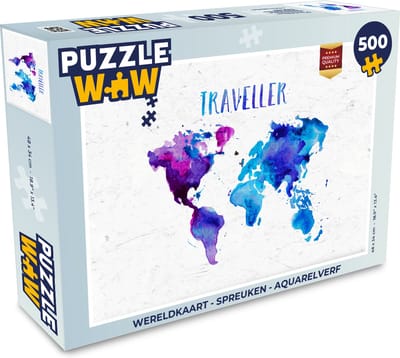 Puzzel Wereldkaart - Spreuken - Aquarelverf - Legpuzzel - Puzzel 500 stukjes