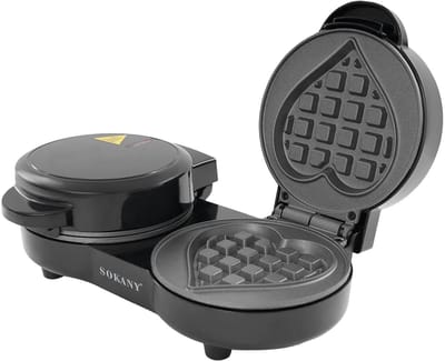 ACEP Wafelijzer - wafelijzers - Wafelijzer hartvorm - Wafelmaker - Anti aanbaklaag - Wafelijzer mini - Zwart wafelijzer - 26,6 × 16 × 9 cm