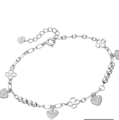 La Rosa Princesa Klavertje vier Armband Dames Zilver Geluksarmbandje Met Hartjes - Moeder cadeau - Geslaagd