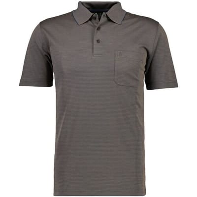 Ragman Polo Softknit Fine Stripe Easy Care Donker Taupe / male