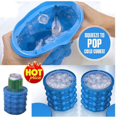 Ijsblokjesmaker siliconen - Ijsemmer koeler met deksel - Ijsblokjes maker - Ijsklontjes vorm - Ice Cube maken - Barbecue bierkoeler - Bbq cocktail zomer verkoeling - Blauw