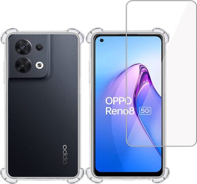 Hoesje + Screenprotector geschikt voor OPPO Reno 8 – Tempered Glass - Extreme Shock Case Transparant