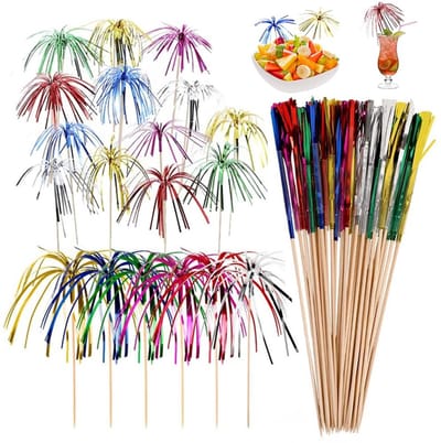 Dailygoods- Cocktaildecoratie Vuurwerkvorm - 100 Stuks - Houten Tandenstokers - Partyprikkers - Herbruikbaar - Ideaal voor Feestjes - Premium Materiaal - Cocktailprikkers