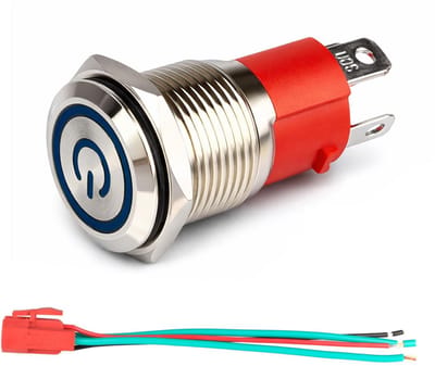 Vergrendelende Drukknop 16mm Metaal met Blauwe LED IP65 Waterdicht en Stekkerdraad