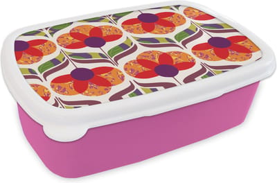 Broodtrommel Roze - Lunchbox Retro - Flower Power - Vintage - Kleuren - Brooddoos 18x12x6 cm - Brood lunch box - Broodtrommels voor kinderen en volwassenen