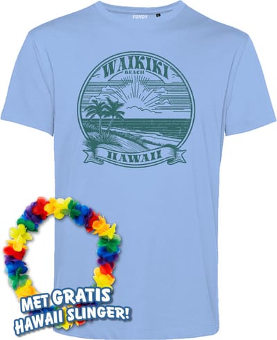T-shirt Waikiki Beach | Toppers in Concert 2024 | Club Tropicana | Hawaii Shirt | Ibiza Kleding | Lichtblauw | maat XS