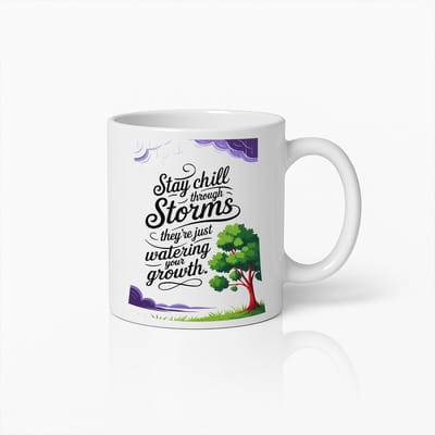 Inspirerende Quote Koffiemok – Blijf Kalm Tijdens Stormen Motivatiebeker