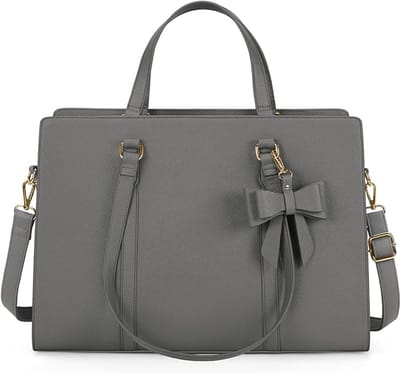 Famanu - Dameshandtas voor de universiteit, PU-synthetisch materiaal draagtas, grote werktas, tas voor laptop van 15,6 inch, schoudertas, Grijs